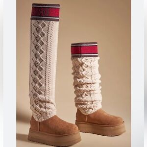 UGG Classic Sweater Letter Tall Chestnut Sheepskin Slouchy Boots 10 Thigh High